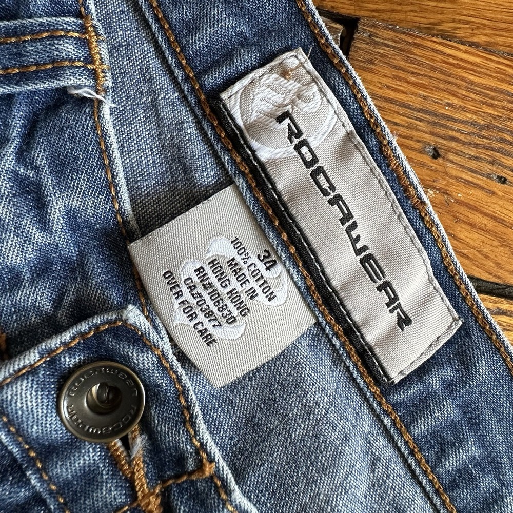 Vtg Y2K Rocawear Huge‎ Wide Leg Jean Shorts Men 34 Knife Pocket Hip Hop Baggy - Picture 5 of 9